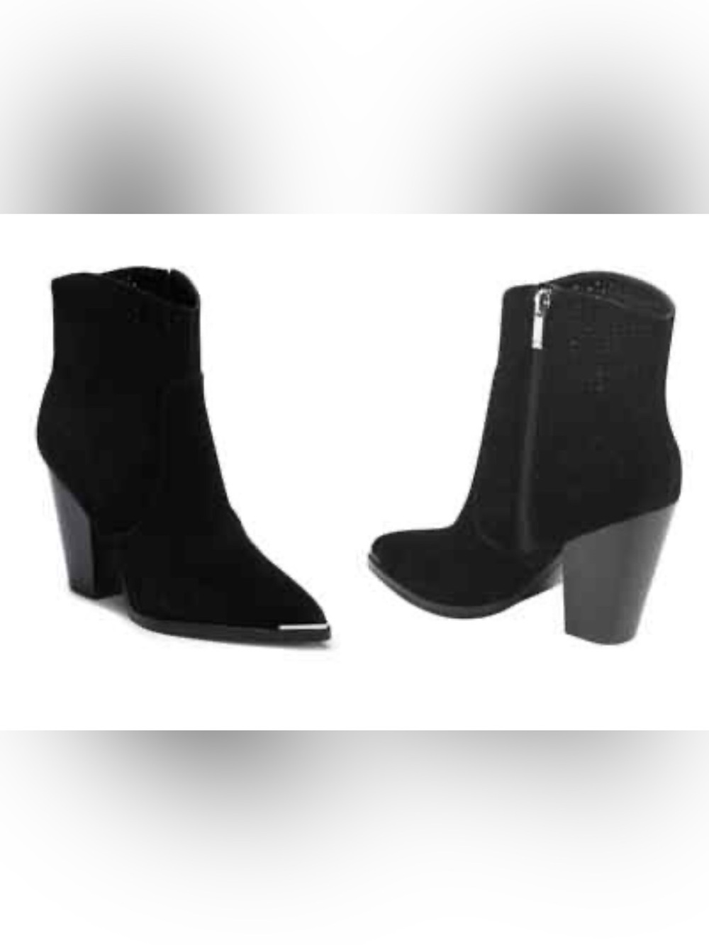 Marc Fisher Black Suede Pointed Toe Ankle Boots with Block Heel perforated style